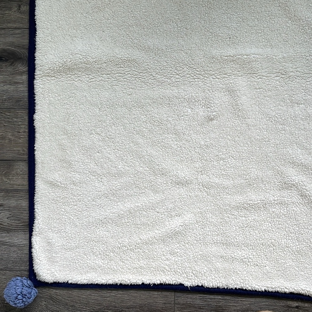 Pottery Barn | Navy Blue White Polka Dot Faux Fur Reversible Baby Blanket 30x40 - Picture 8 of 15
